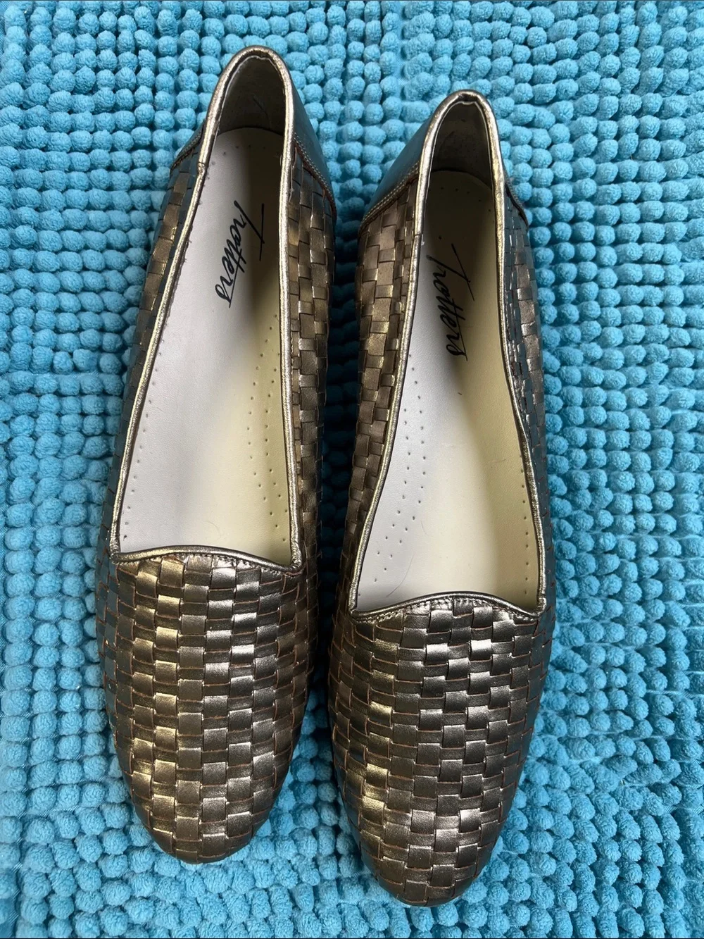 Trotters Metallic Bronze Woven Loafers - Women's Slip-On Flats